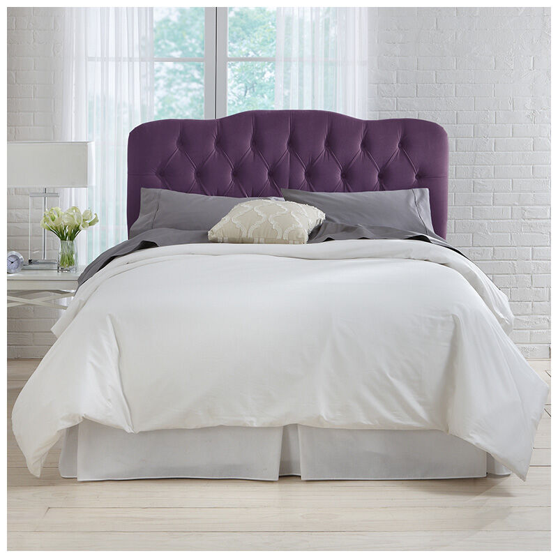 Skyline Furniture Tufted Velvet Fabric King Size Upholstered Headboard - Aubergine Purple, Aubergine, hires