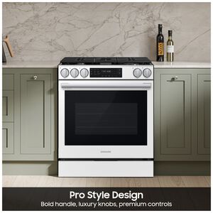 Samsung Bespoke 30 in. 6.0 cu. ft. Smart Air-Fry True European Convection Slide-In Gas Range with 5 Sealed Burners & Griddle - White Glass, White Glass, hires