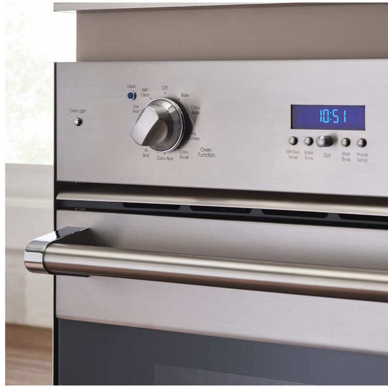 Viking 3 Series 30 in. 8.6 cu. ft. Top Control Electric Double Wall Oven with True European Convection - Stainless Steel, Stainless Steel, hires