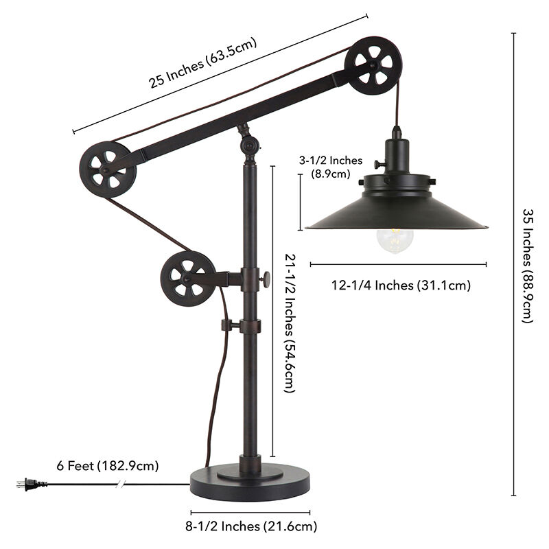 Hudson & Canal Descartes Wide Brim Table Lamp With Pulley System - Blackened Bronze, , hires