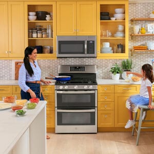 GE 30 in. 6.8 cu. ft. Air Fry True European Convection Double Oven Gas Range with 5 Sealed Burners & Griddle - Stainless Steel, Stainless Steel, hires