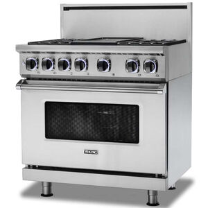 Viking 7 Series 36 in. 5.6 cu. ft. Convection Oven Freestanding Dual Fuel Range with 4 Sealed Burners & Griddle - Stainless Steel, , hires