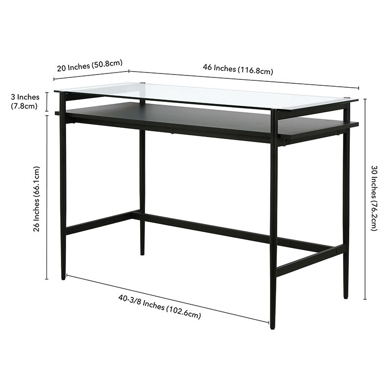 Hudson & Canal Computer Desk/Workcenter OF0645 - Black Metal and Glass, , hires