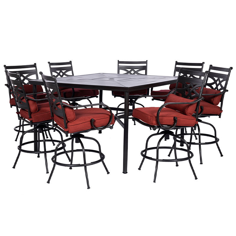 Hanover Montclair 9 Piece High Dining, High Square Table For 8