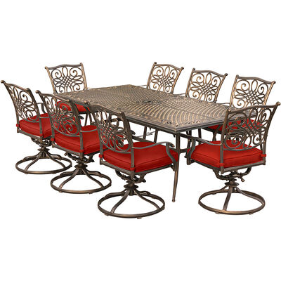 Hanover Traditions 9-Piece Dining Set in Red with 8 Swivel Rockers | TRAD9PCSW8RE