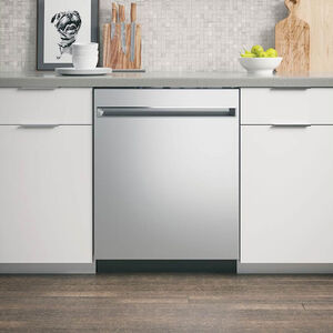 GE 24 in. Top Control Flush-Mount Dishwasher with 51 dBa Sound Level, Condensate Dry & Pocket Handle - Stainless Steel, Stainless Steel, hires