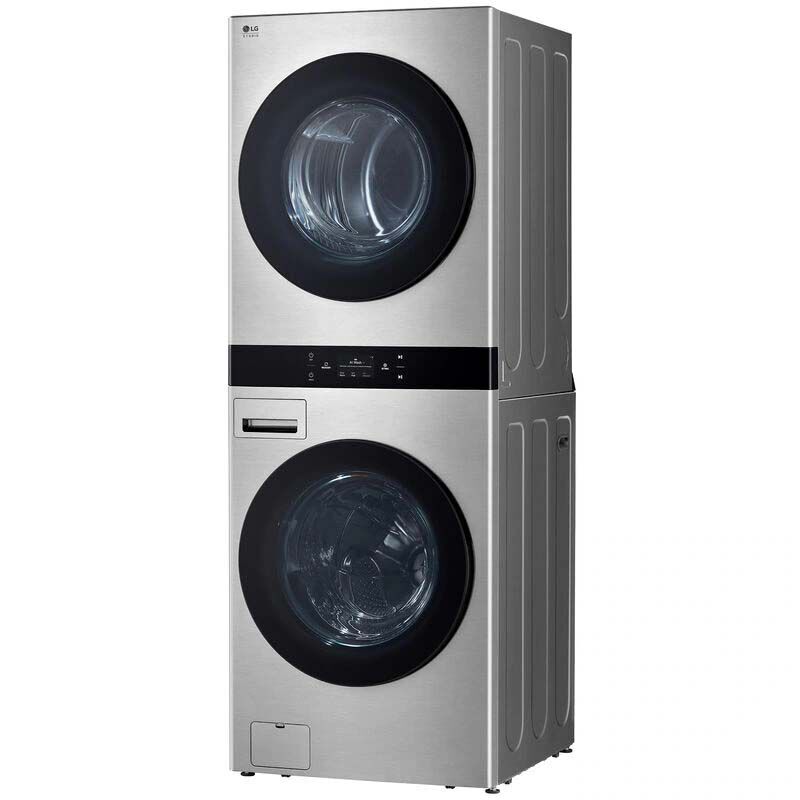 LG 27 in. 5.0 cu. ft. Smart Electric Front Load WashTower with AI Sensor Dry, TurboSteam, Allergiene Cycle, ezDispense, AI DD 2.0 Advanced Washing, Sensor Dry, Sanitize & Steam Cycle - Noble Steel, Noble Steel, hires