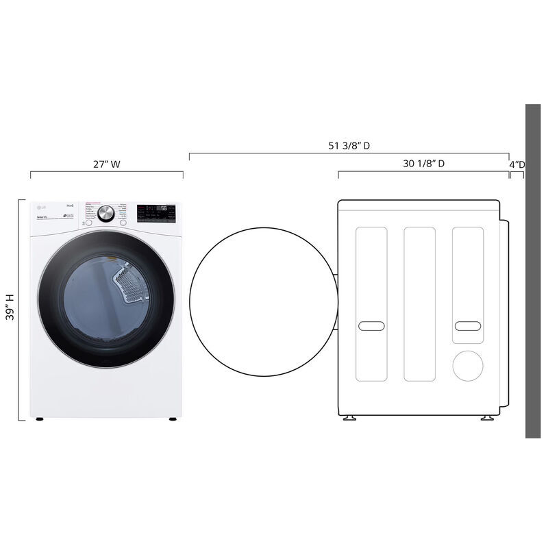 LG 27 in. 7.4 cu. ft. Smart Stackable Round-Door Electric Dryer with Tempered Glass, Built-In Intelligence, Sensor Dry, Turbo Steam, Sanitize & Steam Cycle - White, White, hires