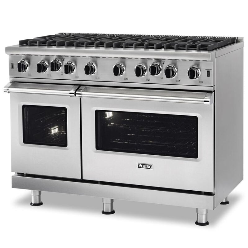 Viking 5 Series 48 in. 6.1 cu. ft. Standard Convection Double Oven Gas Range with Open Burners - Stainless Steel, , hires