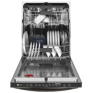 GE Profile 24 in. Smart Built-In Dishwasher with Top Control, 39 dBA Sound Level, 16 Place Settings, 6 Wash Cycles & Sanitize Cycle - Black with Stainless Steel, Black with Stainless Steel, hires