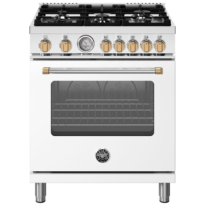 Bertazzoni Master Series 30 in. 4.7 cu. ft. Dual Convection Gas Range with 5 Sealed Burners - Matte White, , hires