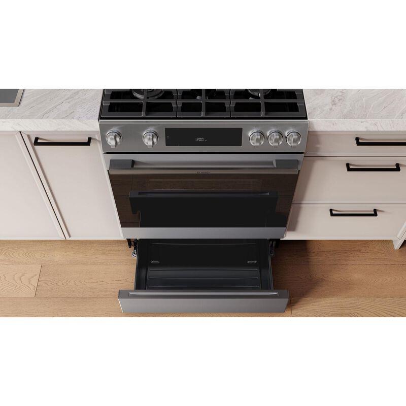 Bosch 300 Series 30 in. 5.8 cu. ft. Air-Fry Standard Convection Slide-In Gas Range with 5 Sealed Burners - Stainless Steel, , hires