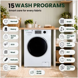 Equator Value 24 in. 2.47 cu. ft. Electric Front Load Laundry Center with Sensor Dry, Pet & Sanitize Cycle - White, , hires