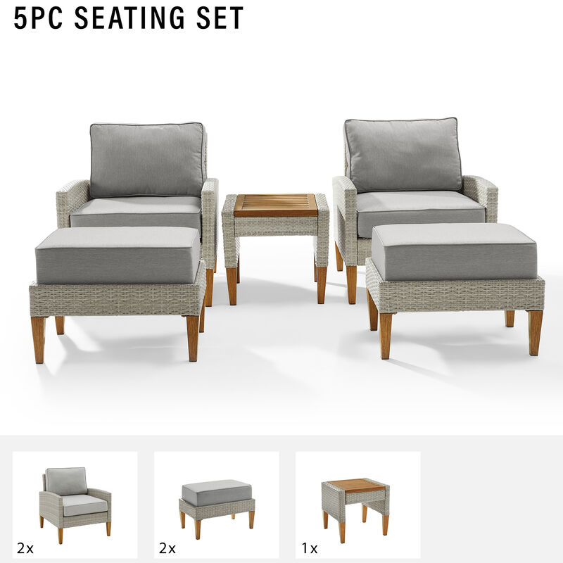 Crosley Capella 5Pc Wicker Outdoor Chair Set - Gray, , hires