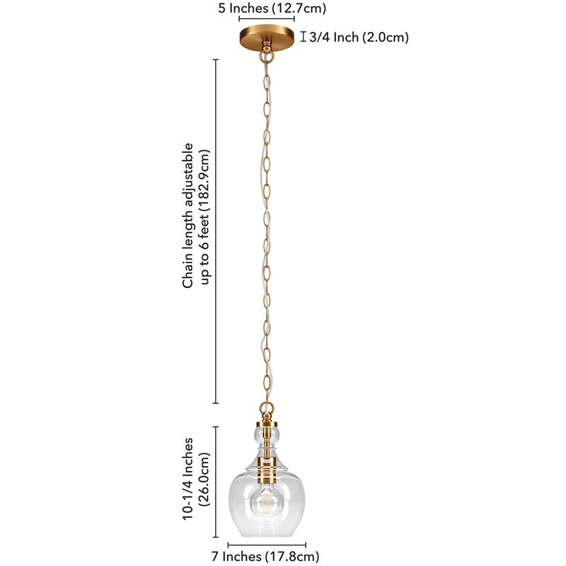Hudson & Canal Verona 7 in. Pendant with Clear Glass Shade - Brushed Brass, , hires