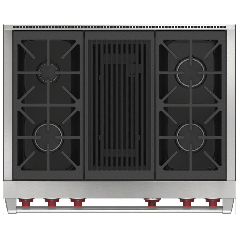 Wolf 36 in. 6.3 cu. ft. Smart Dual Convection Dual Fuel Range with 4 Sealed Burners & Grill - Stainless Steel, , hires