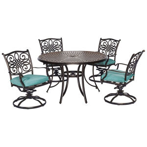 Hanover Traditions 5-Piece Dining Set with 4 Swivel Rockers- Blue, , hires