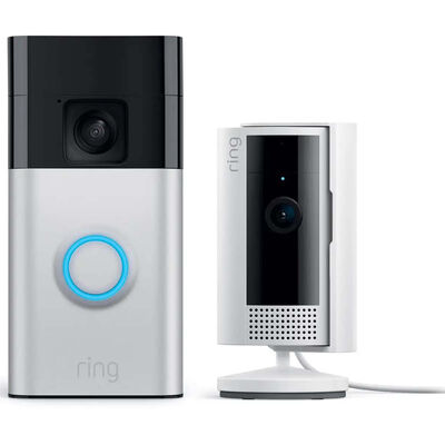 Ring - Starter Set with Battery Doorbell and Indoor Cam - Satin Nickel and White | B0CZVXB3XT