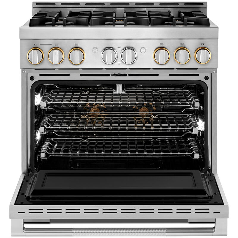 JennAir Rise Series 36 in. 5.1 cu. ft. Smart True European Convection Gas Range with 6 Sealed Burners - Stainless Steel, , hires