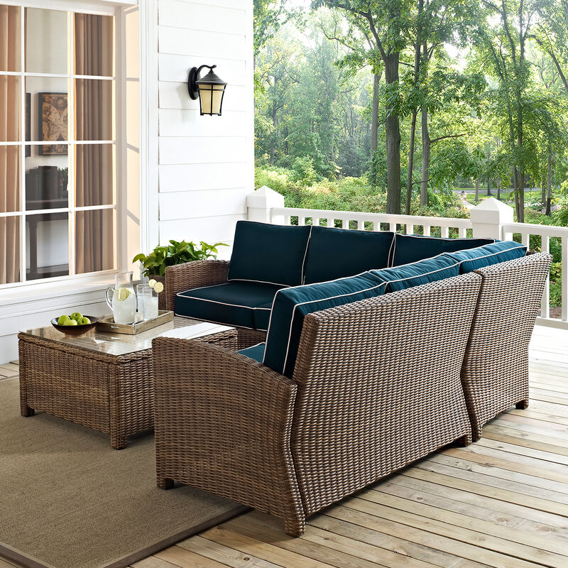 Crosley Bradenton 4 Piece Outdoor Wicker Sectional Set - Navy, , hires