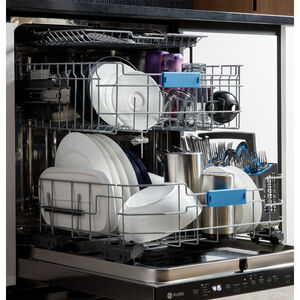 GE Profile 24 in. Top Control Smart Dishwasher with 44 dBa Sound Level, 3rd-Rack, Dry Boost & Pocket - Fingerprint Resistant Stainless, , hires