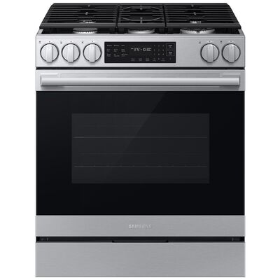 Samsung Bespoke 30 in. 6.0 cu. ft. Smart Air-Fry True European Convection Slide-In Gas Range with 5 Sealed Burners & Griddle - Stainless Steel | NSG80H60SR