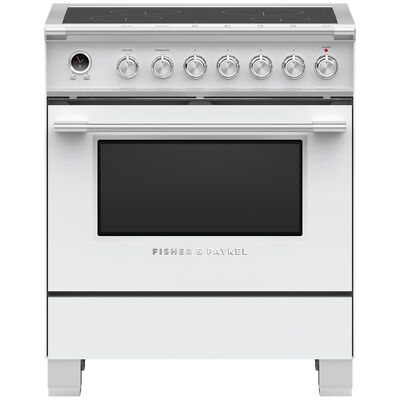 Fisher & Paykel Series 9 Classic 30 in. 3.6 cu. ft. Convection Oven Freestanding Electric Range with 4 Induction Zones - White | OR30SCI6W1