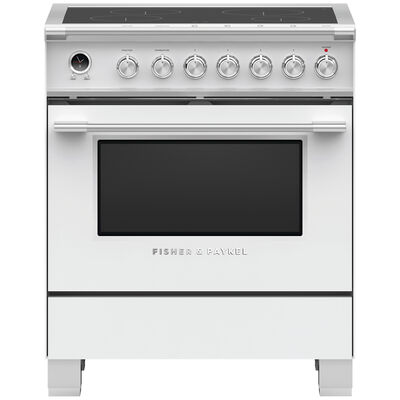 Fisher & Paykel Series 9 Classic 30 in. 3.5 cu. ft. True European Convection Electric Range with 4 Induction Burners - White | OR30SCI6W1