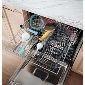 GE 24 in. Top Control Flush-Mount Dishwasher with 45 dBa Sound Level, 3rd-Rack, Dry Boost & Pocket Handle - Fingerprint Resistant Stainless, Fingerprint Resistant Stainless, hires