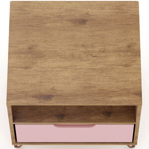 Manhattan Comfort Rockefeller Mid-Century Modern 1-Drawer Nightstand Rose Pink, Pink, hires