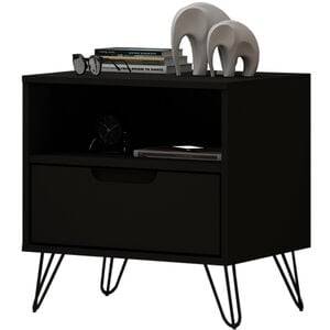 Manhattan Comfort Rockefeller Mid-Century Modern 1-Drawer Nightstand Black, Black, hires