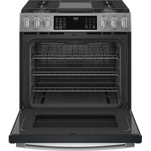 GE Profile 30 in. 5.6 cu. ft. Smart Air Fry True European Convection Slide-In Gas Range with 5 Sealed Burners, Grill & Griddle - Stainless Steel, , hires