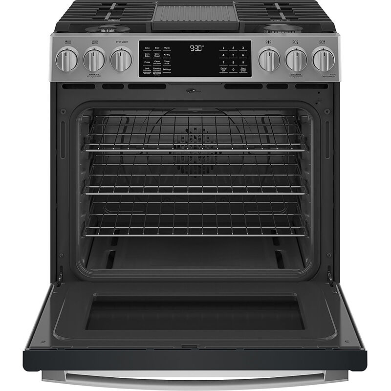 GE Profile 30 in. 5.6 cu. ft. Smart Air Fry True European Convection Slide-In Gas Range with 5 Sealed Burners, Grill & Griddle - Stainless Steel, , hires