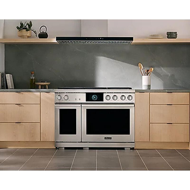Dacor Transitional Series 48 in. 8.8 cu. ft. Smart Air-Fry Dual Convection Steam Double Oven Dual Fuel Range with 6 Sealed Burners - Silver Stainless, , hires