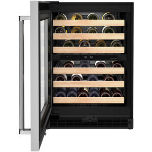 KitchenAid 24 in. Undercounter Wine Cooler with Wood Front Racks, Dual Zones & 46 Bottle Capacity Left Hinged - Stainless Steel, , hires
