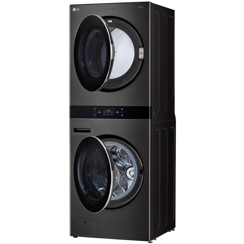 LG 27 in. 5.0 cu. ft. Smart Electric Front Load WashTower with AI Sensor Dry, TurboSteam, Allergiene Cycle, ezDispense, AI DD 2.0 Advanced Washing, Sensor Dry, Sanitize & Steam Cycle - Black Steel, , hires