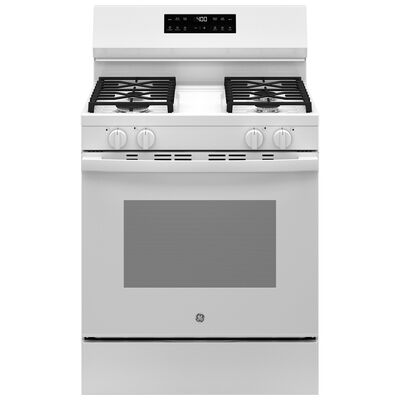 GE 400 Series 30 in. 5.3 cu. ft. Smart Oven Freestanding Natural Gas Range with 4 Sealed Burners - White | GGF400PVWW