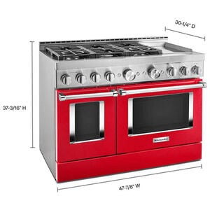 KitchenAid 48 in. 6.3 cu. ft. Smart True European Convection Double Oven Gas Range with 6 Sealed Burners & Griddle - Passion Red, , hires