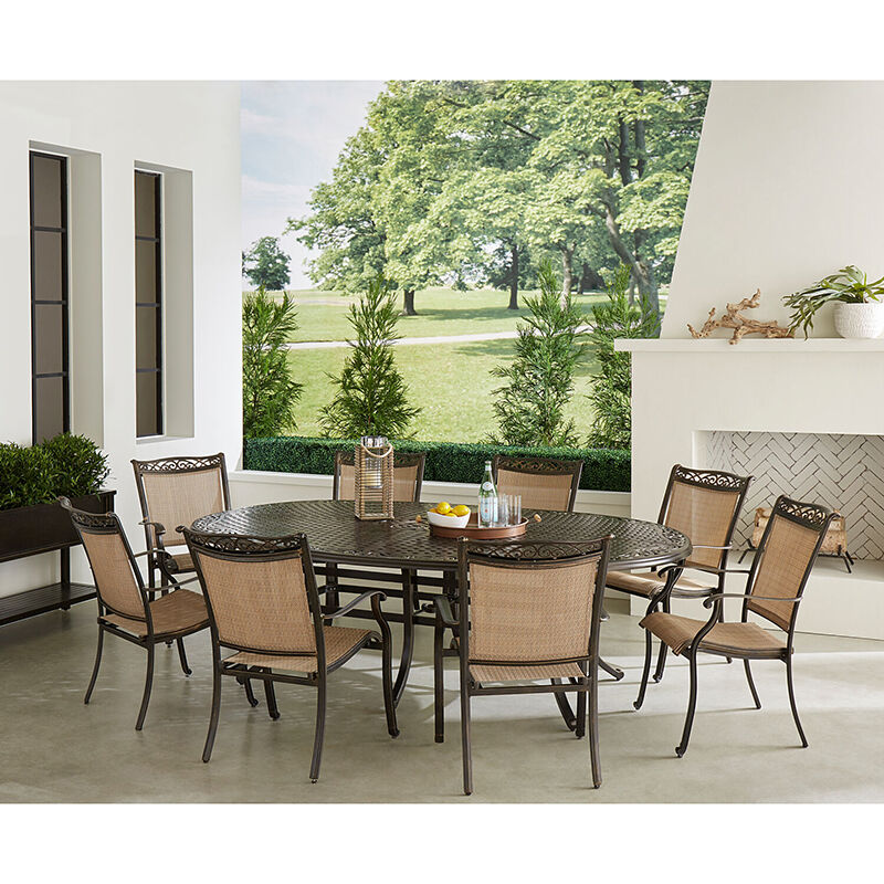 Tan Hanover FNTDN9PCBRSQ Fontana 9-Piece Counter-Height Dining Set Outdoor Furniture 