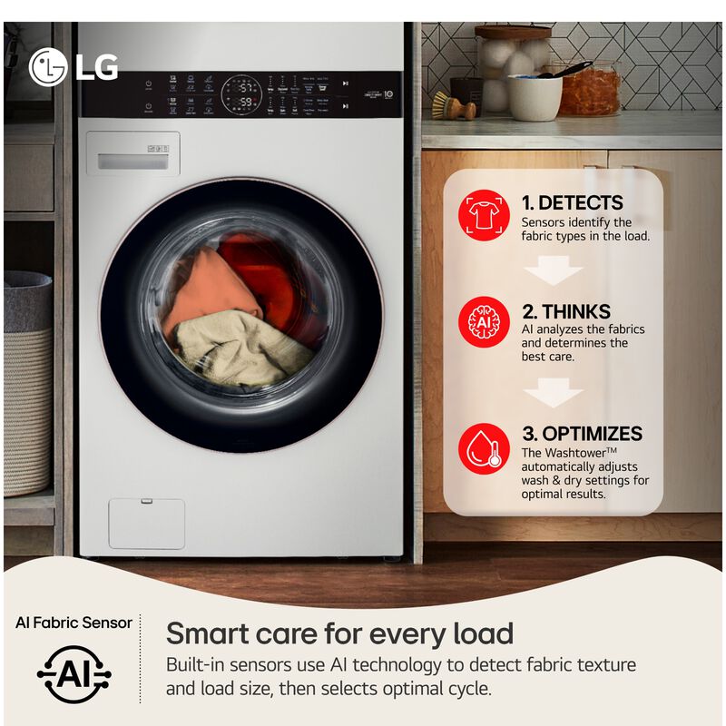 LG 27 in. WashTower with 4.5 cu. ft. Washer with 6 Wash Programs & 7.4 cu. ft. Electric Dryer with 6 Dryer Programs, Sensor Dry & Wrinkle Care - White, White, hires