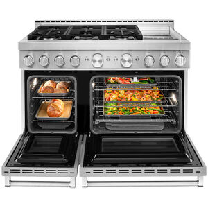 KitchenAid 48 in. 6.3 cu. ft. Smart Convection Double Oven Freestanding Gas Range with 6 Sealed Burners & Griddle - Stainless Steel, , hires