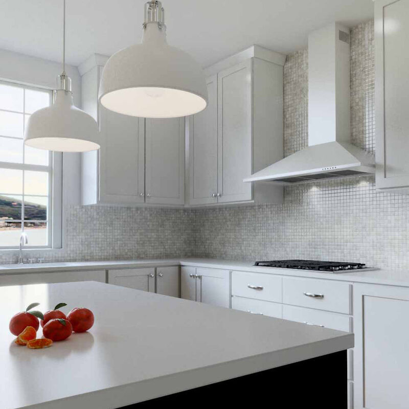 XO 36 in. Convertible Chimney Style Range Hood with 600 CFM, 3 Fan Speeds & 2 LED Lights - White, White, hires