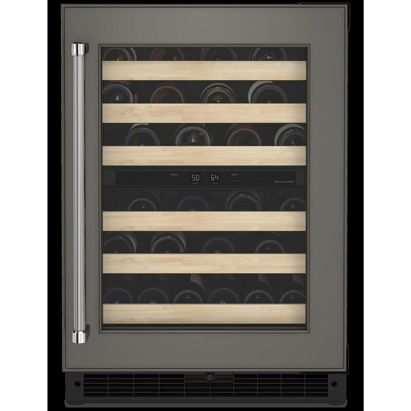 KitchenAid 24 in. Undercounter Wine Cooler with Wood Front Racks, Dual Zones & 46 Bottle Capacity Right Hinged - Custom Panel Ready, , hires