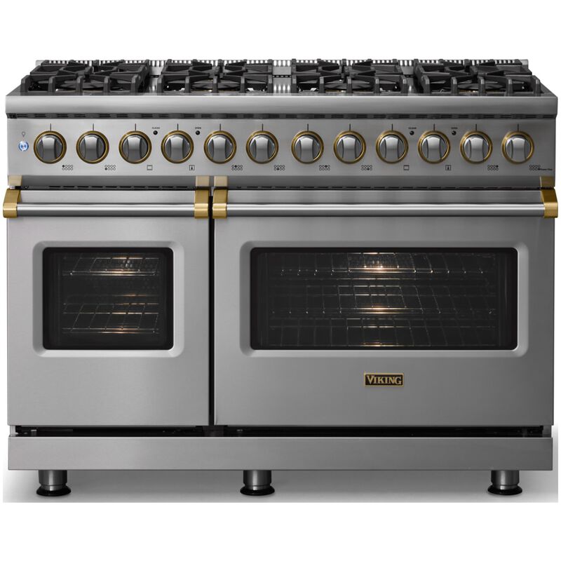 Viking 5 Series 48 in. 7.3 cu. ft. True European Convection Double Oven Dual Fuel Range with 8 Sealed Burners - Stainless Steel, , hires