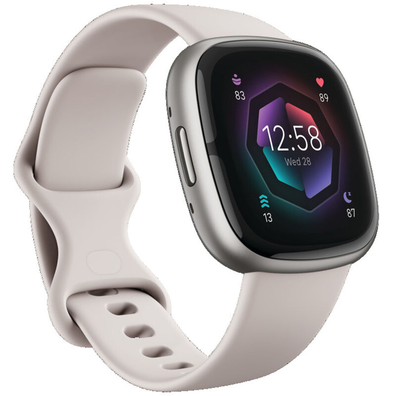 Fitbit Sense 2 Advanced Health & Fitness Smartwatch - Lunar White / Platinum Aluminum, , hires