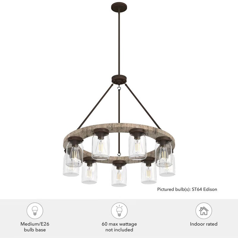 Hunter Devon Park 31 in. 9-Light Chandelier with Clear Glass - Onyx Bengal, , hires