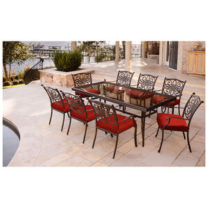Hanover Traditions 9-Piece Dining Set in Red with an 84 x 41 In. Glass-Top Dining Table, , hires