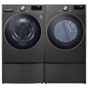 LG 27 in. 7.4 cu. ft. Smart Stackable Round-Door Electric Dryer with Tempered Glass, Built-In Intelligence, Sensor Dry, Turbo Steam, Sanitize & Steam Cycle - Black Steel, Black Steel, hires