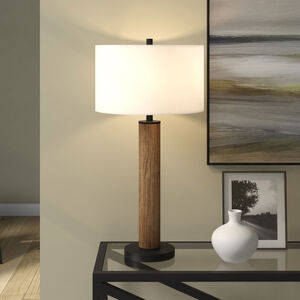 Hudson & Canal Harlow Table Lamp - Rustic Oak/Blackened Bronze/White, , hires
