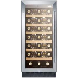 Summit 15 in. Undercounter Wine Cooler with Wood Racks, Single Temperature Zone & 33 Bottle Capacity - Stainless Steel, , hires